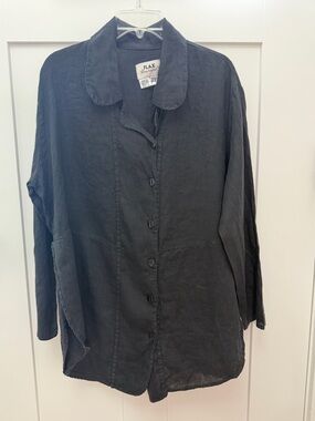 FLAX Oversized Black Linen Button-Front Jacket